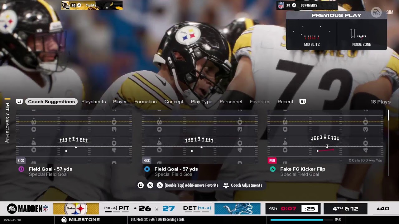 Steelers vs Lions NXT