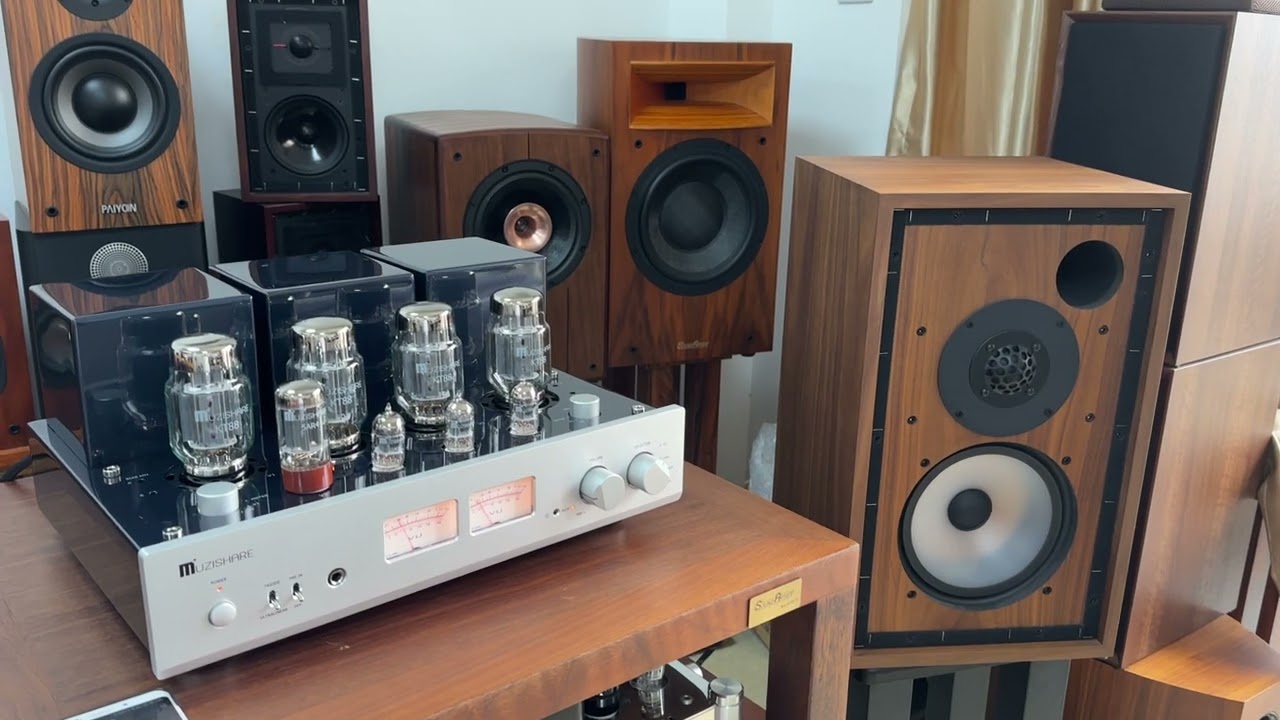 Muzishare X7 KT88 X4 integrated tube amplifier&power amplifier demo with SoundArtist LS5/9 Speakers