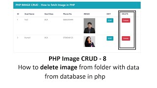 PHP Image CRUD-8: How to delete image from folder with data from database in php using unlink()