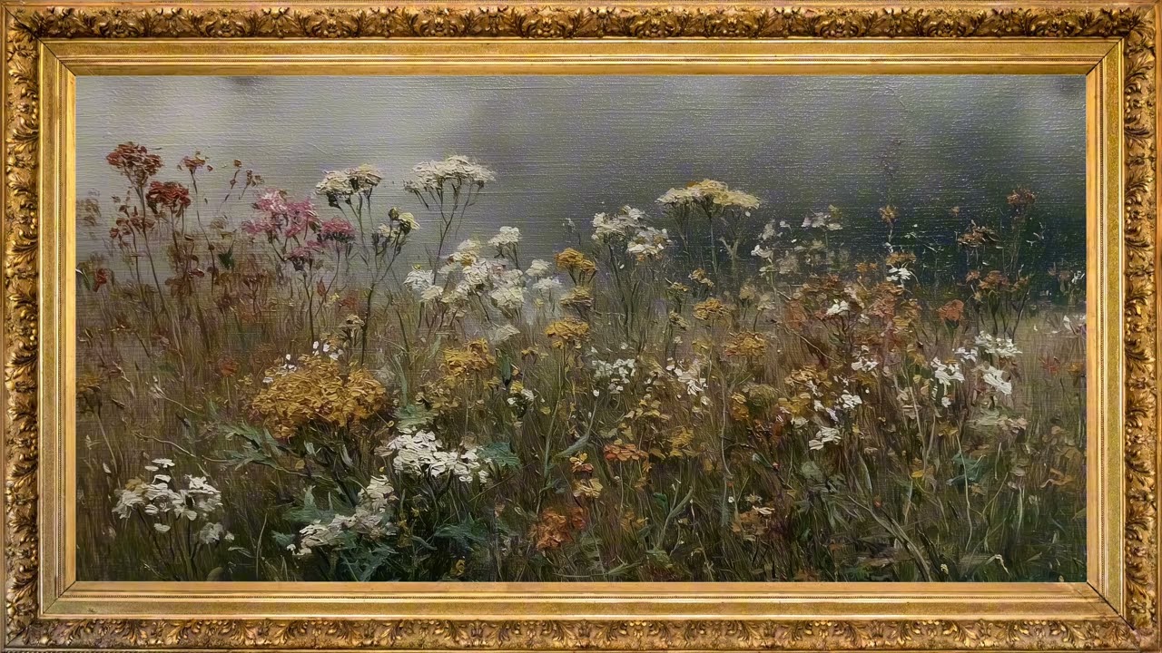 Vintage floral tv art screensaver framed | 2 Hours Oil painting with music 4K