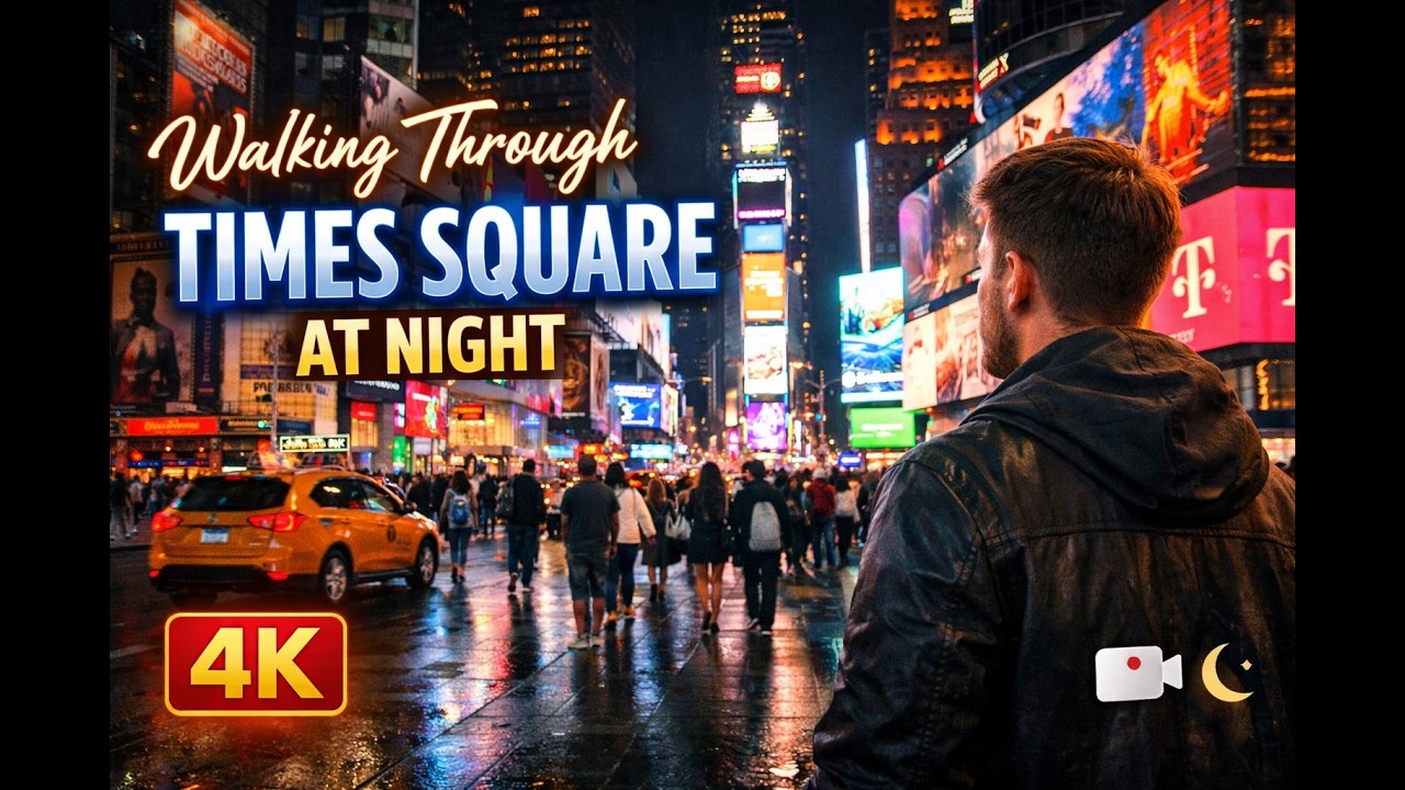 Walking Through Time Square at Night Bright Lights & NYC Energy