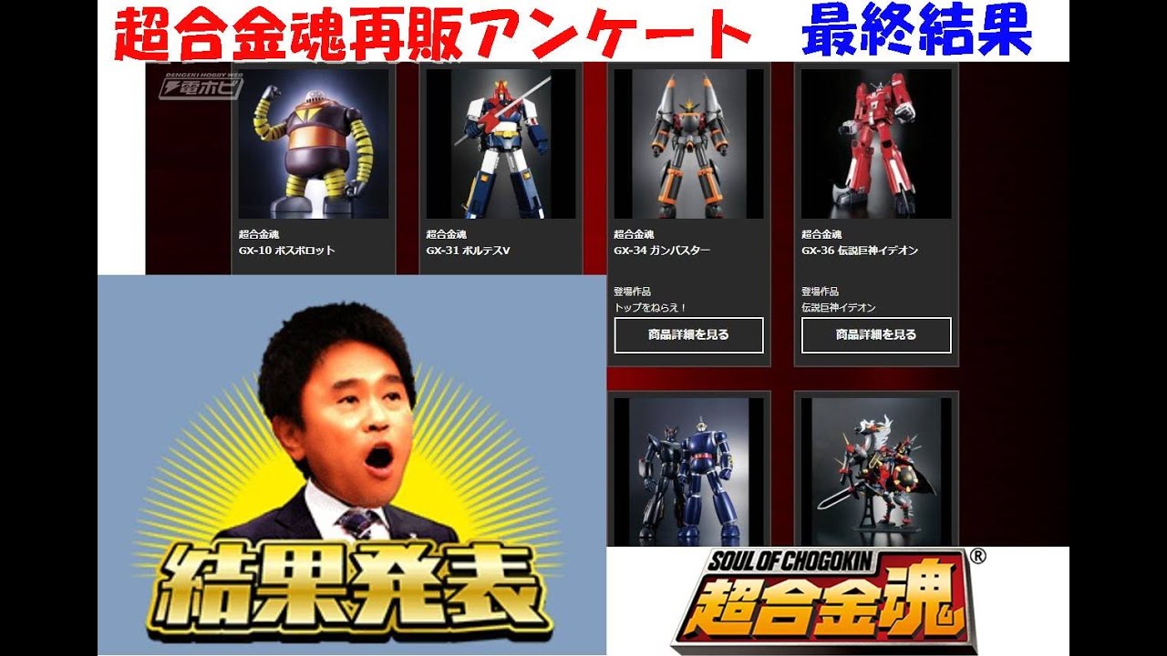 超合金魂 Gx 100達成記念 プレミアム再販投票 最終結果 ロボット好きの皆さん 貴方の願望は Soul Of Chogokin Resale Election Final Result Youtube