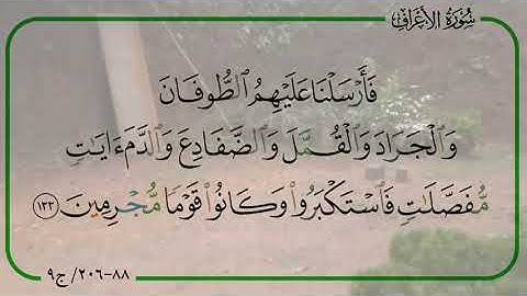 القرآن الكريم حدراً. الجزء التاسع. سورة الاعراف، الآيات ٨٨-٢٠٦. سورة الأنفال، الآيات ١-٤٠.