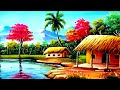 Indian village scenery painting easy tutorial  watercolour painting for beginners
