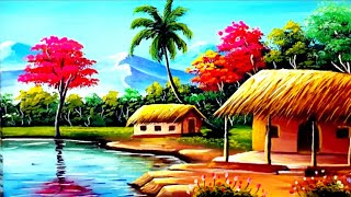 Indian village scenery painting easy tutorial || watercolour painting for beginners