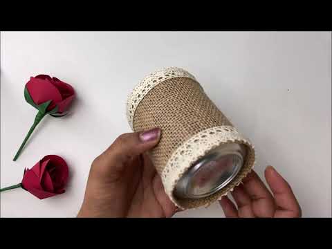 Valentines red roses flower vase with coke tin