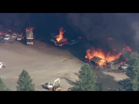 Raw: Vehicles, structures near Foresthill High School because of Mosquito Fire