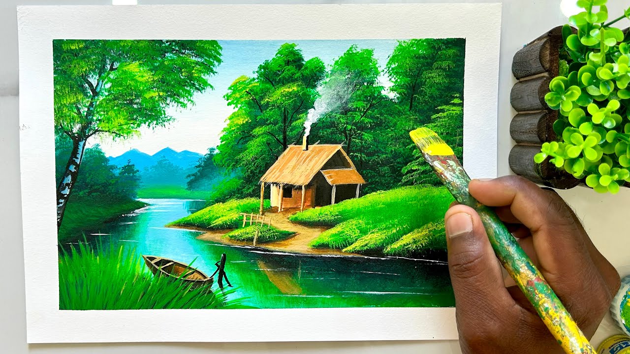 Beautiful Landscape Painting For Beginners | Nature Painting | Scenery Painting 