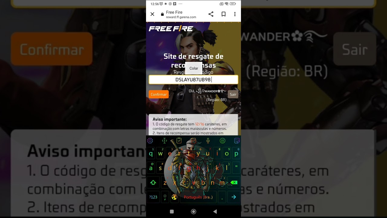 como e no site gerador de codiguin ff