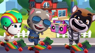 TALKING TOM GOLD RUN STREET JAM EVENT OFICIAL TOM VS SKATER ANGELA RACCOON BOSS FIGHT GAMEPLAY screenshot 4