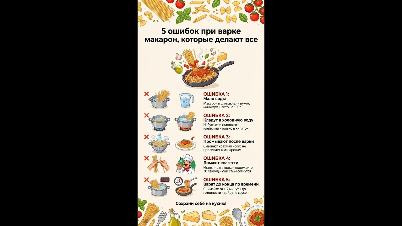 5 ошибок при варке макарон, которые делают все
