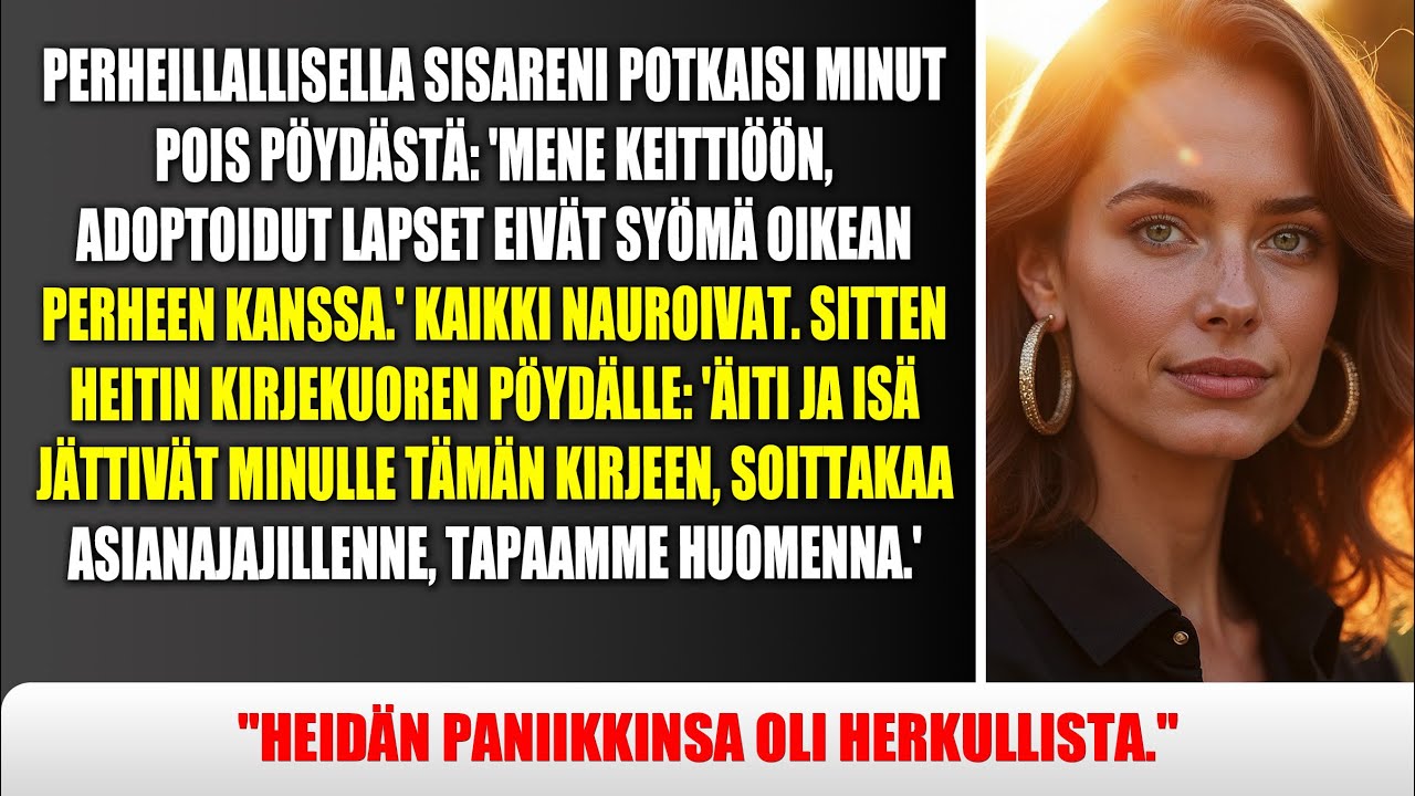 Perheen illallisella sisareni sanoi: 'Mene etsimään toinen pöytä, adoptoituja ei sallita.'
