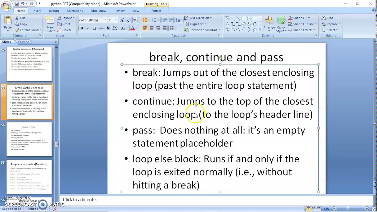 Python programming 23 break continue and pass - YouTube