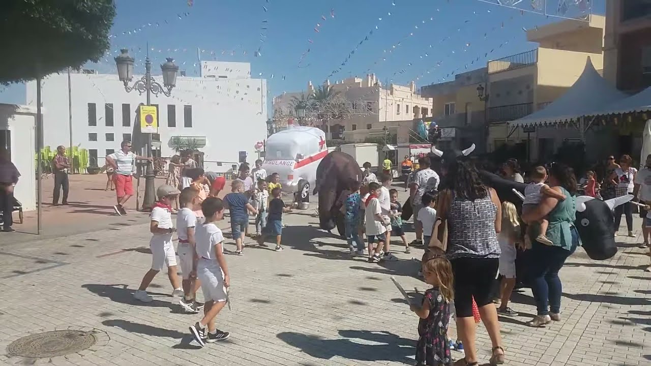The inflatable bull run in Turre 