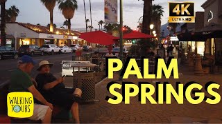 Night Walk in Downtown Palm Springs California USA | Desert Oasis | 4K Walking Tour