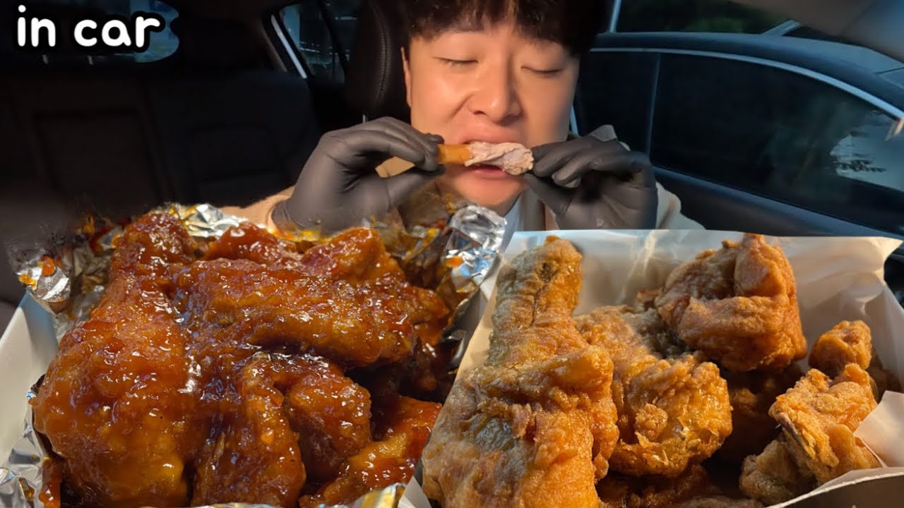 출근 전 차안에서 처갓집 후라이드 양념 반반 치킨 먹방 리얼사운드 | MukBang Asmr