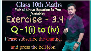 Wiskunde klas 10 oefening 3.4 vraag 1 | Wiskunde 10e klas | Ex-3.4 | Vraag 1(i) tot (iv)