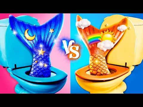 Видео: Day Mermaid and Night Mermaid! Hot vs Cold Challenge! Icy Mermaid VS Fire Mermaid