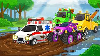 MUDDY Road Surprise! A Rainy Day Becomes a Big Vehicle Team Mission 🚑 | Cars World