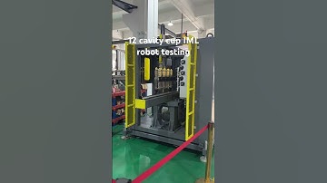 12 cavity cup IML robot teating in Samfacc factory #label #IML #automation #plastic #cup #robot