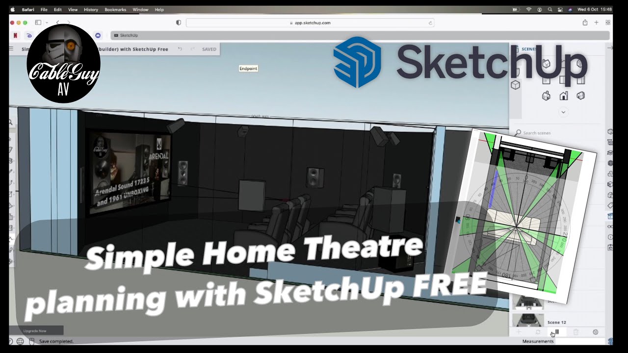 Simple HOME THEATRE/HOME CINEMA Planning with SketchUp FREE - how to 