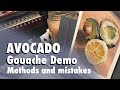 Working through mistakes avocado lemon still life gouache tools  painting demo