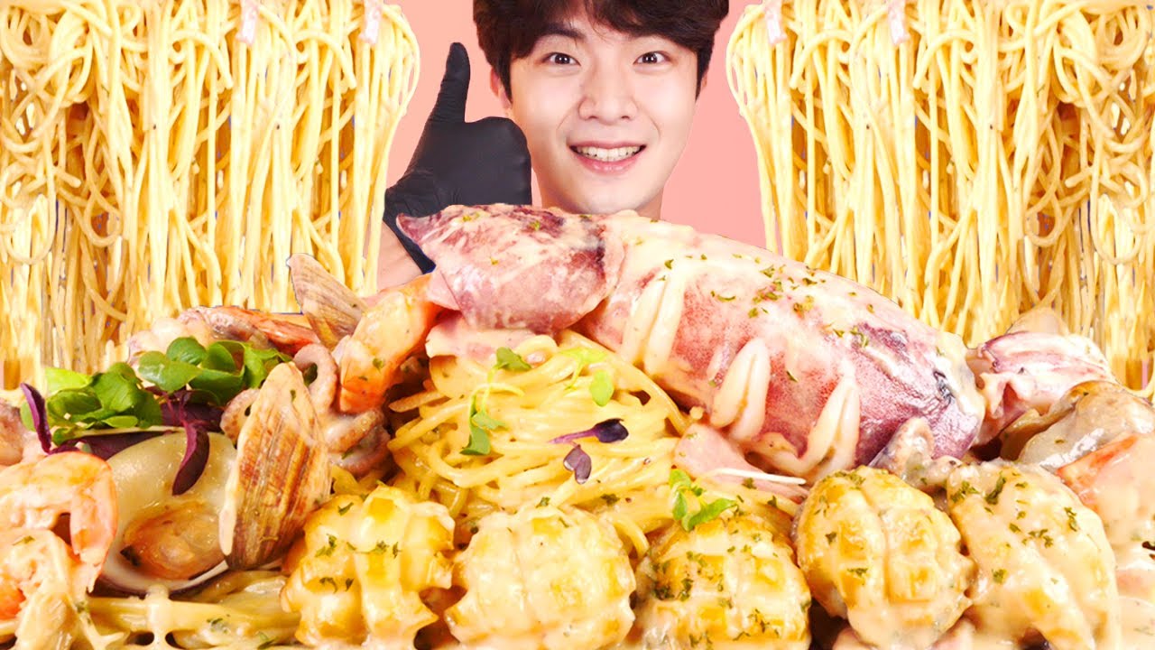 RUS SUB)Разворачивание Крымская паста Еда Mukbang🦑Seafood Cream Pasta Korean ASMR 후니 Hoony Eating