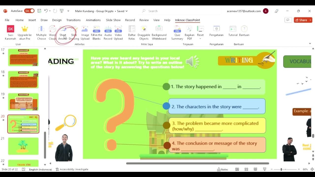 Tutorial menambahkan quiz interaktif short answer di inknoe classpoint