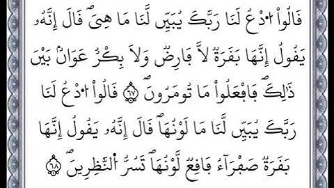 سورة البقرة - من الآية 67 إلى الآية 68 - بصوت القارئ عمر القزابري - رواية ورش عن نافع -اعتمدت خط ورش