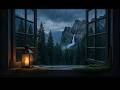 🌧️ NO ADS Heavy Rain Cabin Window ⚡ Deep Thunder Sleep | Cozy Forest Night Ambience