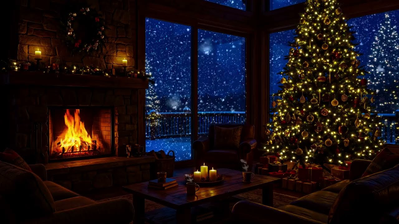 Теплый камин и мягкое пианино | Умиротворяющая атмосфера Снегопада в домике для глубокого сна