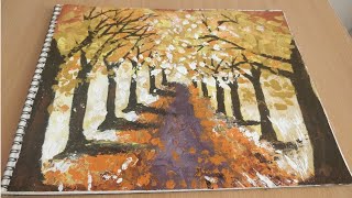 acrylic easy painting knife landscape autumn palette beginners