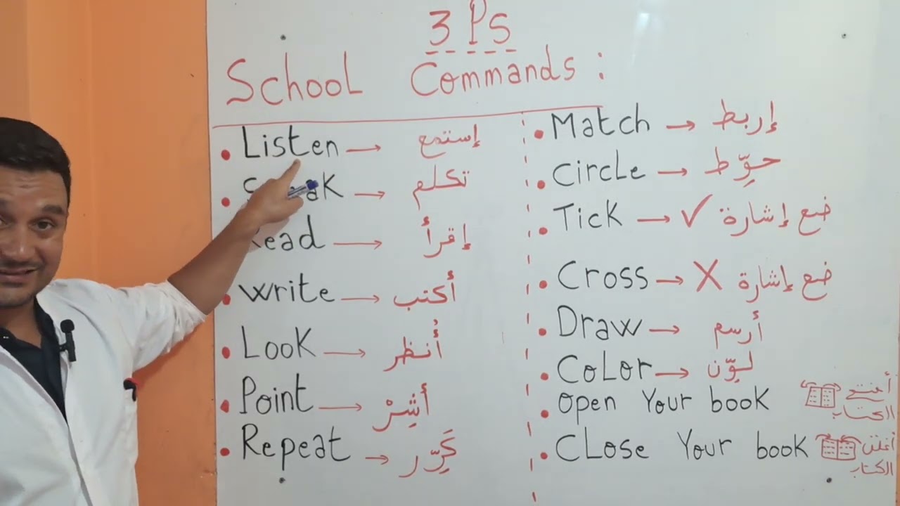 درس مهم للسنة الثالثة إبتدائي لغة إنجليزية [ الأوامر المدرسية 