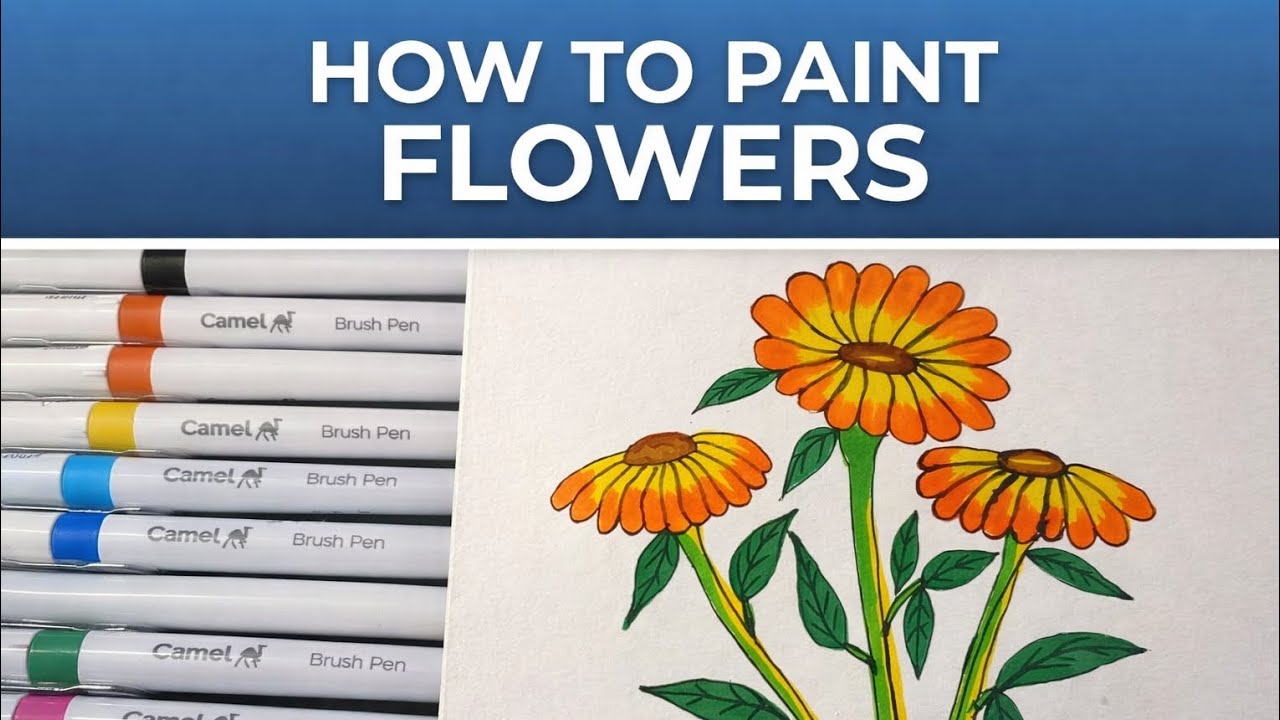Easy Flower Painting with Brush Pens | Step-by-Step Art Tutorial 