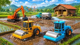Massive Rice Field Renovation🌾🚜| Heavy Duty Mud Excavation | Construction Vehicles Animation