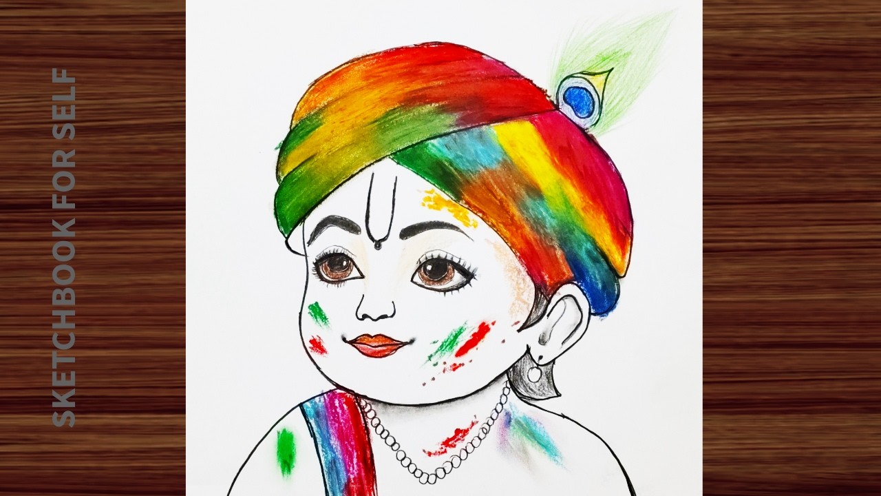 Cute baby krishna drawing for holi| happy holi drawing easy for beginners| chitra