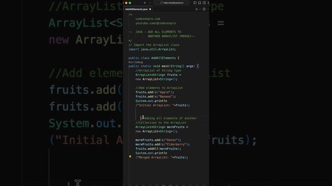 Java - ArrayList - Add All Elements to another ArrayList - Interview Question.    #java  #arraylist