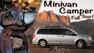 Minivan Camper Tour | No-build Convertible Sofa-Bed, Two Modes, Bike & Gear Tips | Full-time 3+yrs