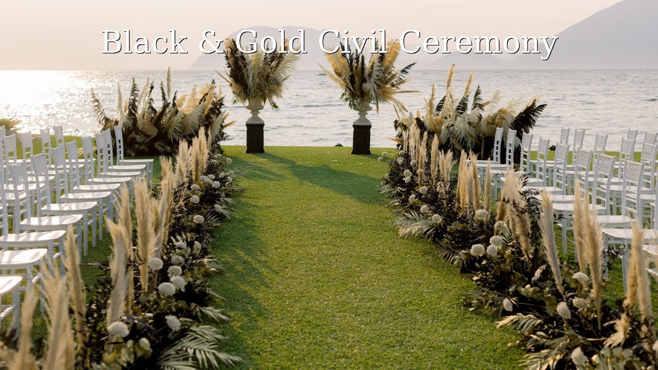 Glamorous Black & Gold Civil Ceremony in Greece | Omega Yacht Club | Rogdaki Events