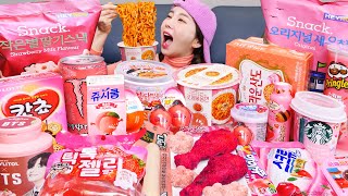[Mukbang ASMR] Korean Convenience store 🌸 Pink chicken Buldak Ramen jelly BTS gum dessert Ssoyoung