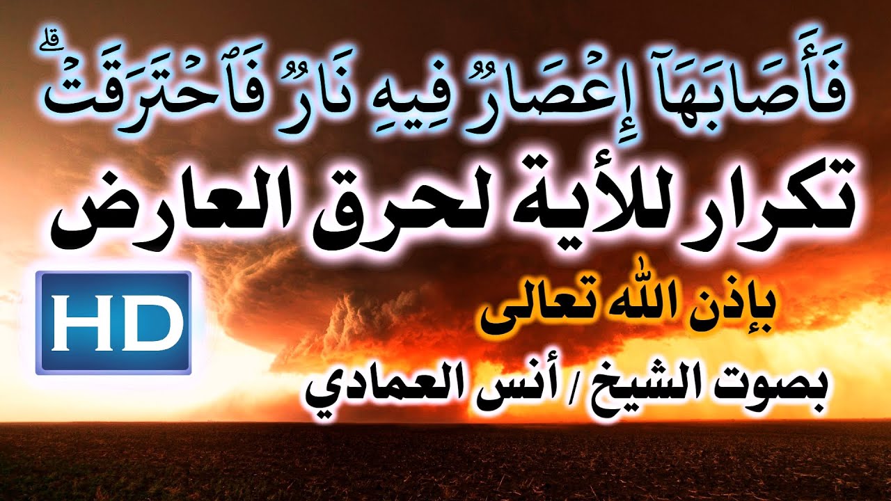 رقية الاية (فَأَصَابَهَآ إِعۡصَارٞ فِيهِ نَارٞ فَٱحۡتَرَقَتۡۗ) بصوت الشيخ انس العمادي