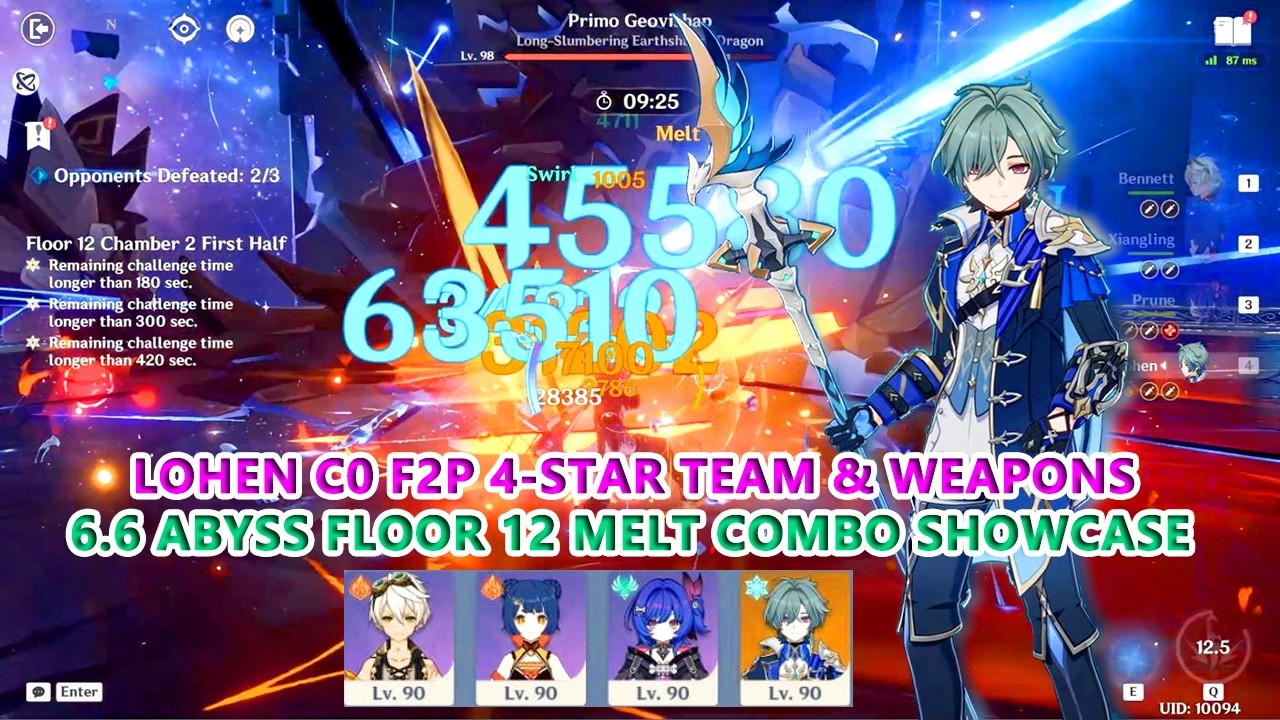 Lohen C0 F2P 4-Star Team & Weapons : 6.6 Abyss Floor 12 Melt Combo