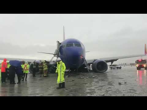 Southwest Airlines Plane Slides Down Runway During Landing at Burbank