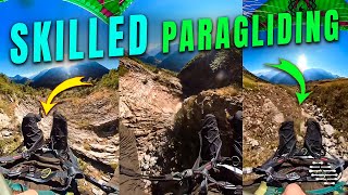 Highly Skilled Paragliding Pilot Navigating Down a Mountain