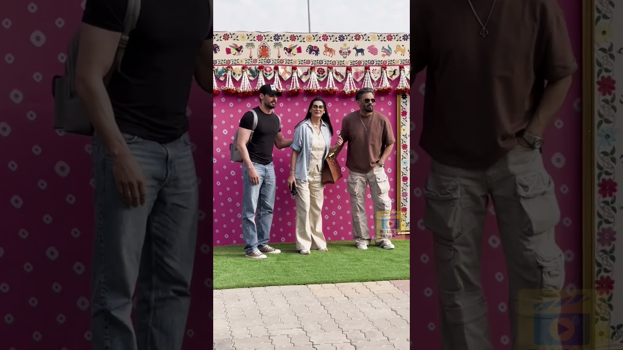 Suniel Shetty and his family at Jamnagar airport for Anant Ambani Wedding 