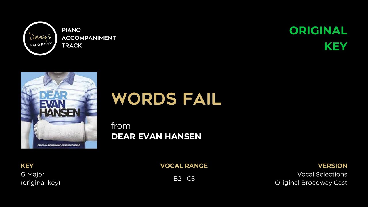 Words Fail “Words Fail” from Dear Evan Hansen (ORIGINAL KEY) - Piano Accompaniment ...
