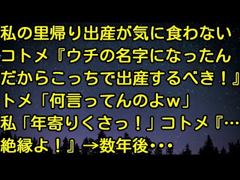 【スカッとする話】私の里帰り出産が気に食わないコトメ『ウチの名字になったんだからこっちで出産するべき！』トメ「何言ってんのよｗ」私「年寄りくさっ！」コトメ『…絶縁よ！』→数年後・・・
