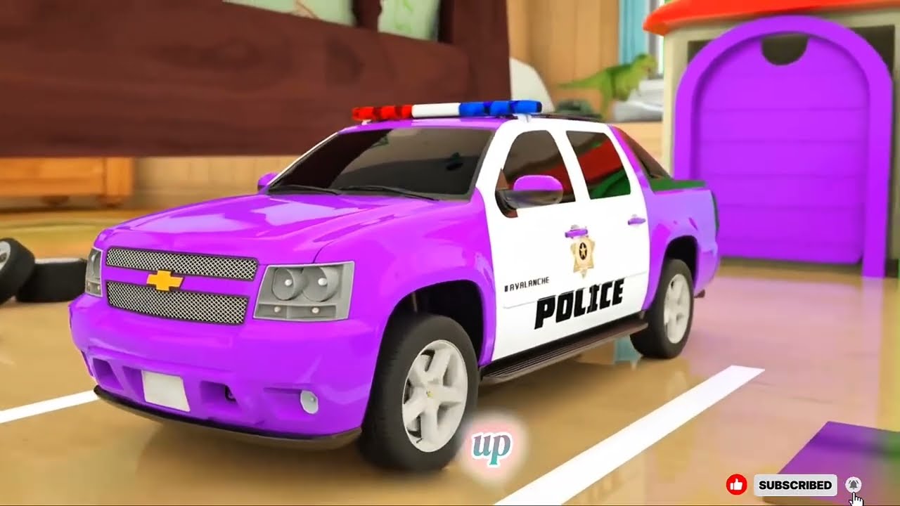 Learn Colors with Police Cars! | 3D Trucks, Tractor & Monster Truck Animation
