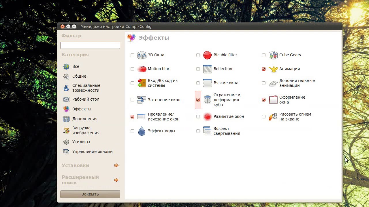 Базовые настройки compiz  Куб рабочего стола 1