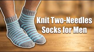 Knit Flat Mens Two-Needles Two-Color Socks Pattern @CrazyHandsKnitting